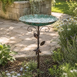 Grand bain d'oiseaux en métal avec piquet, bol d'eau pour jardin, pelouse, terrasse ou parc