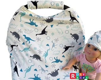 Dinosaur and Watercolor Floral Car Seat Cover girls Infant Car Canopy ,nursing Cover, baby Multi Use Snug Breathable Stretchy