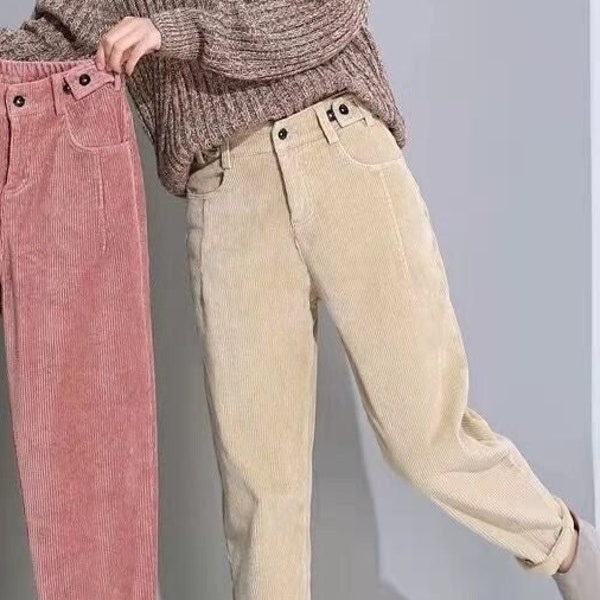 Women's Corduroy Pants, Ivory, Dusty Pink, Black, Light Brown, Slacks Retro Style, Loose Relaxed Fit Pants