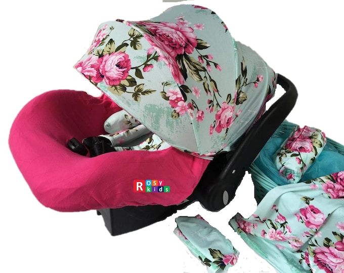 Car Seat Cover Rosy Kids 9pc Baby Boy Girl Ultimate Set Of Infant Car Seat Cover Canopy Headrest Blanket Hat