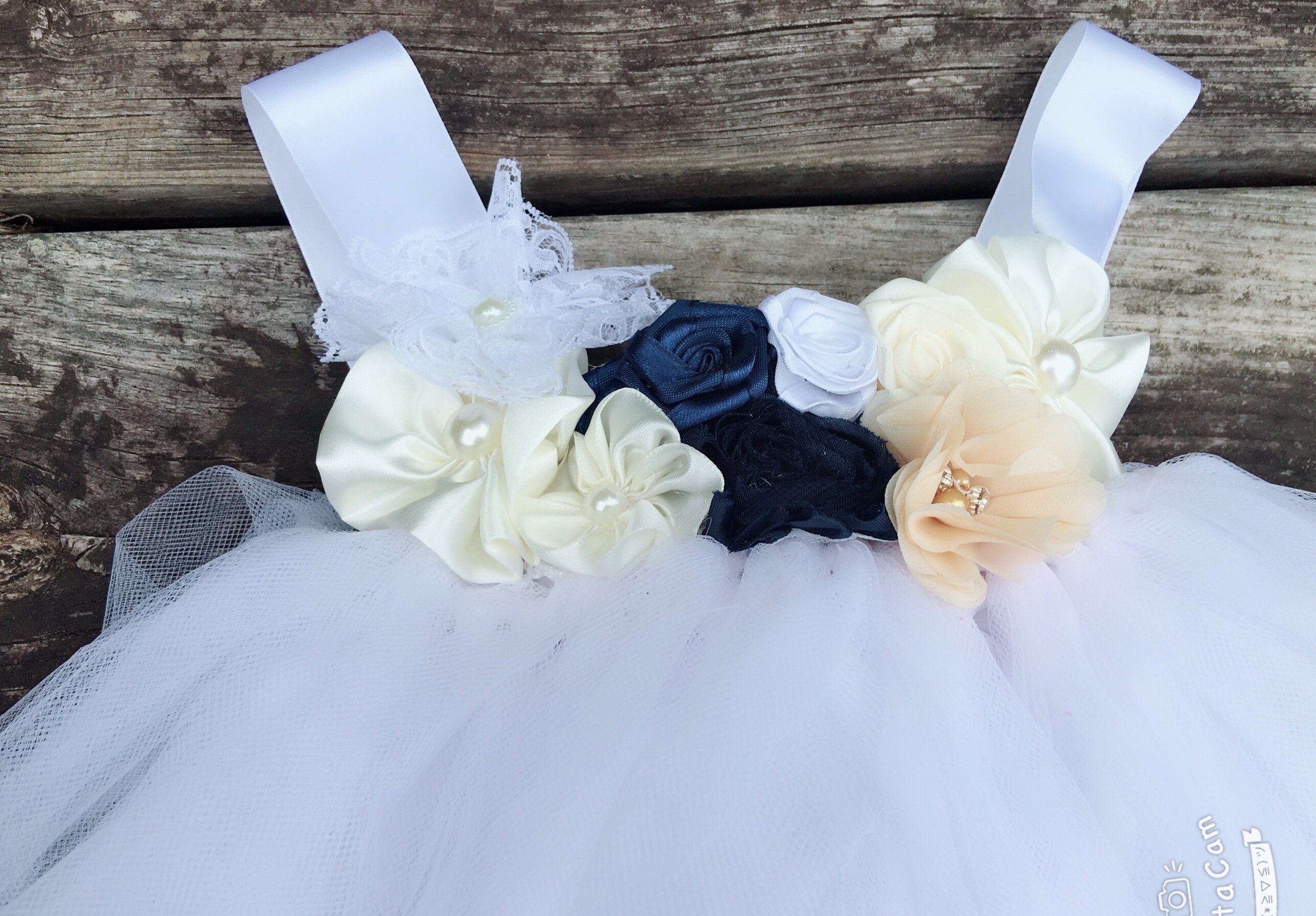 flower girl dresses white and navy blue