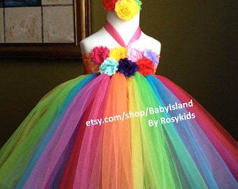 Rainbow color tutu dress birthday party photo girl  baby shower  dressing up flower girl picture newborn to 8years