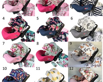 9pc Baby Boy Baby Girl Ultimate Set of Infant Car Seat Cover Canopy Headrest Blanket Hat Nursing Scarf