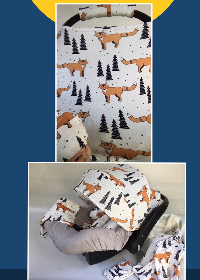 9pc Baby Boy Baby Girl Ultimate Set of Infant Car Seat Cover Canopy Headrest Blanket Hat Nursing Scarf