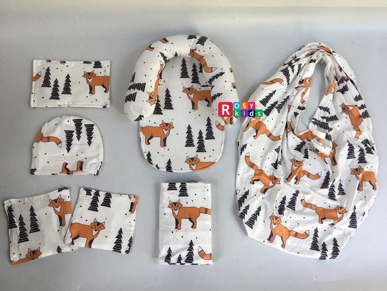 9pc Baby Boy Baby Girl Ultimate Set of Infant Car Seat Cover Canopy Headrest Blanket Hat Nursing Scarf
