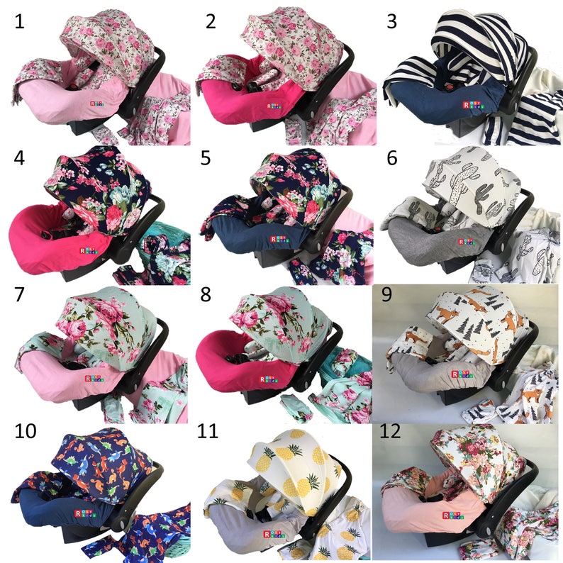 9pc Baby Boy Baby Girl Ultimate Set of Infant Car Seat Cover Canopy Headrest Blanket Hat Nursing Scarf