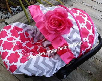 Baby Car Seat Cover Canopy, Infant Car Seat Cover Canopy, for Baby Girl, Chevy Floral Print, fit most Infant car seat 100%Cotton