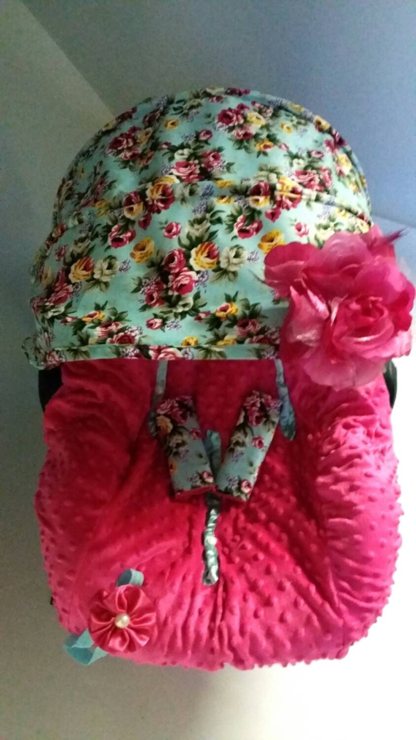 Infant Car Seat Cover Canopy Blanket Turquoise Blue Floral Etsy