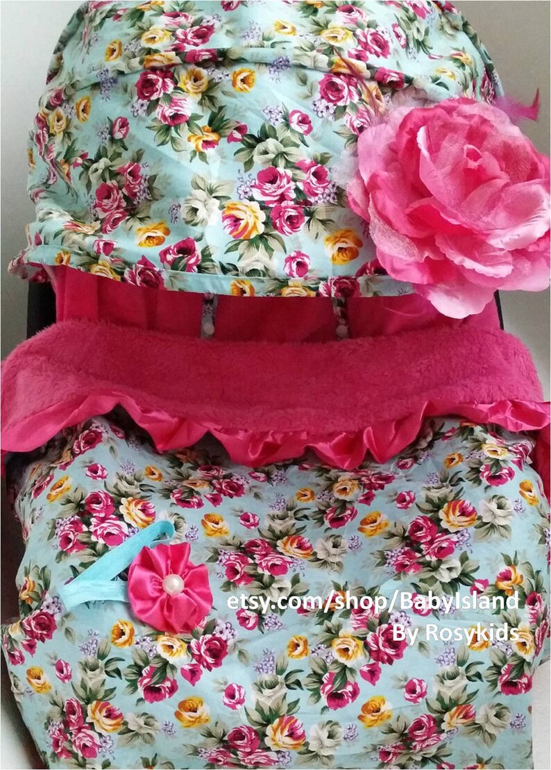 Infant Car Seat Cover Canopy Blanket Turquoise Blue Floral Etsy