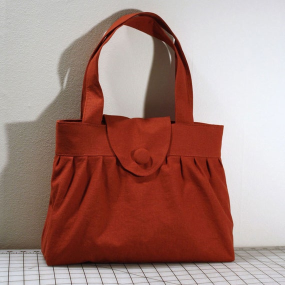 Pleated Handbag with Flap Closure in Burnt Orange | Etsy