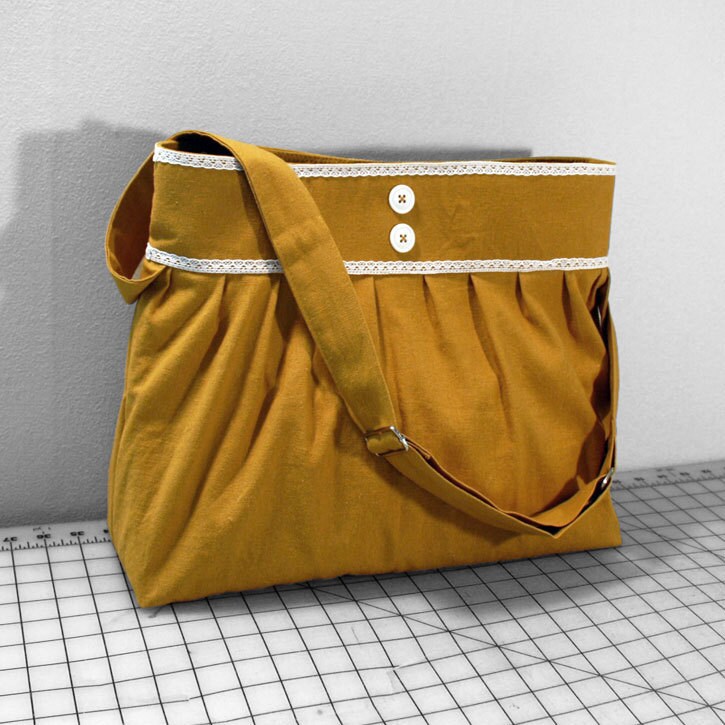 Adjustable Strap Tote Bag with Lace and Buttons in Mustard Etsy