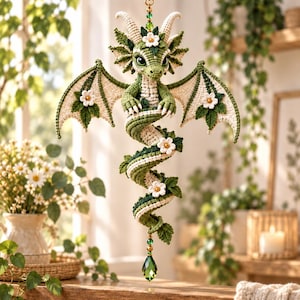 Dragon Crochet Wind Spinner Pattern PDF, Botanical Spiral Hanging Decor