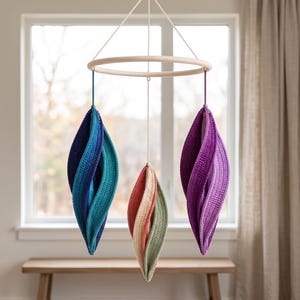 Crochet Wind Spinner Mobile Pattern PDF, Garden Jewel Trio Hanging Decor