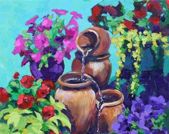 Porch Garden Colorful Summer Floral Painting