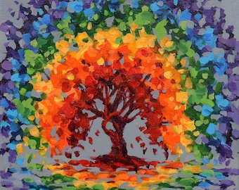 Rainbow Tree IV - Colorful Original Tree Painting