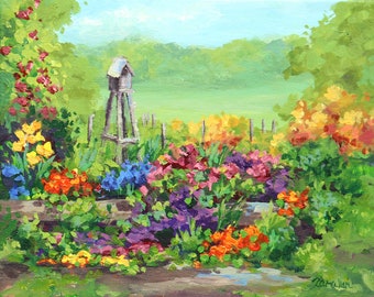 The Flower Garden Original Colorful Small Acrylic Floral Painting