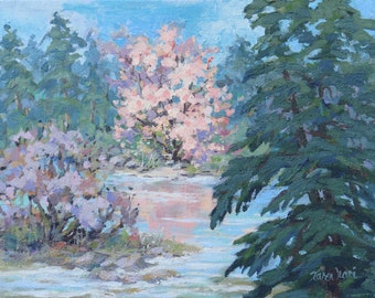 Spring Dreams- Original Spring trees and river natural acrylic painting
