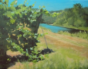 Vineyard on the River - Original Landscape Painting