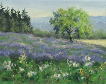 Lavender Morning 1 - Original flower field landscape painting