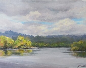 Summer Skies - Small Original Plein Air River Landscape Painting