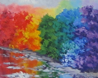 Rainbow Forest - Original Tree Painting