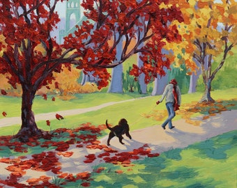 Walk In The Park Portland St Johns Bridge Dog Walker Painting