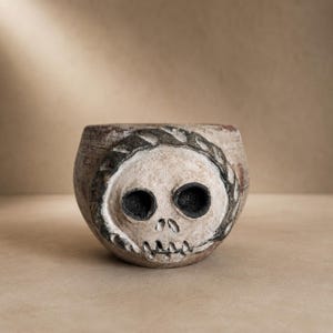 Mini Maceta Esfera Catrina – 100% Hecha a Mano – Artesanía Mexicana – Barro -Rústico Pintado – Día de Muertos Handmade Clay Day of the Dead