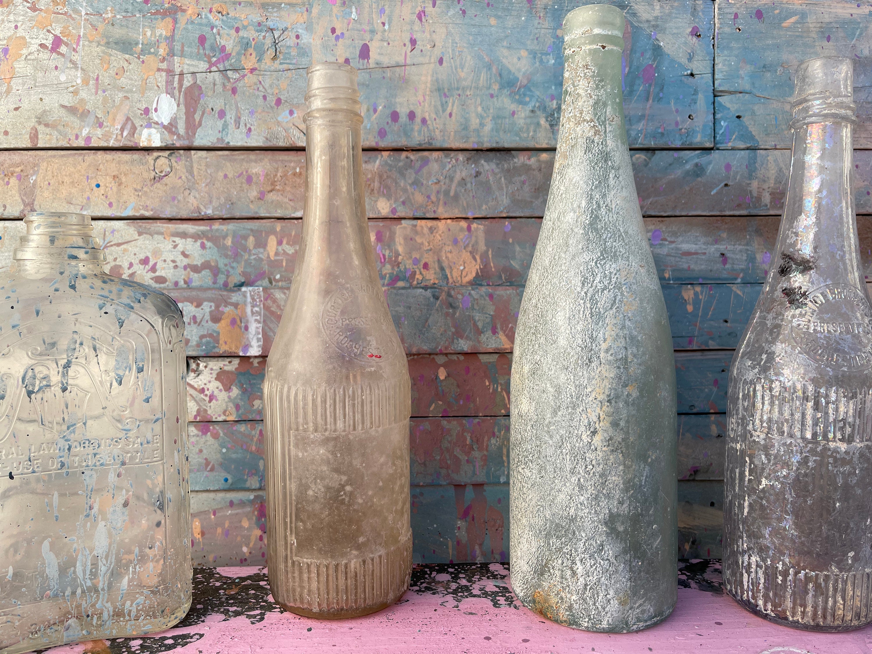 Antique Glass Ketchup Bottle With Paint Splatters Decor Etsy