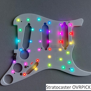 OVRPICK LED Pickguard for Stratocaster-Style Guitar – No Drilling, Rewiring or remove the existing pickguard ! Black or White, Rechargeable