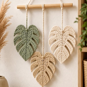 Häkelanleitung für einen Monstera-Blatt-Wandbehang | Boho-Makramee-Pflanzendeko | PDF-Sofortdownload