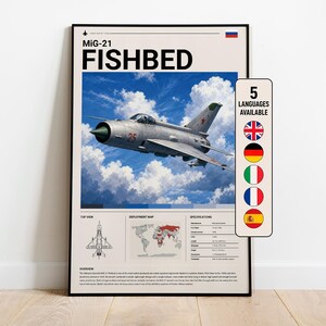 Pôster impresso do MiG-21 Fishbed - Arte de parede para jato de combate