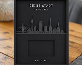 Deine Stadt I HYROX Patch Display I HYROX Patch Rahmen personalisiert | Skyline Bilderrahmen | Race Patch Holder | Finisher Geschenk