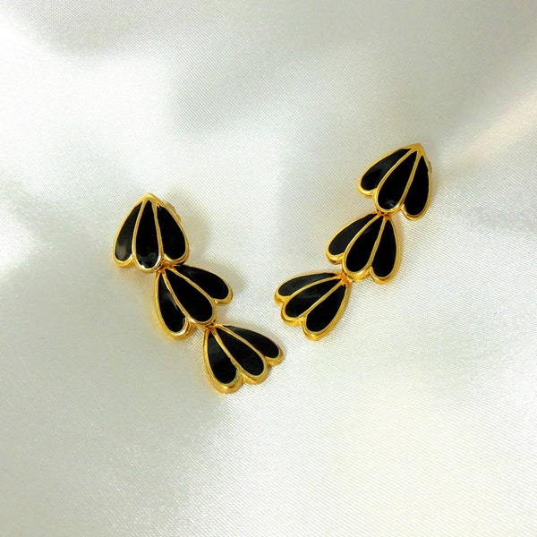 Dangle Earrings Gold and Black Enamel Napier