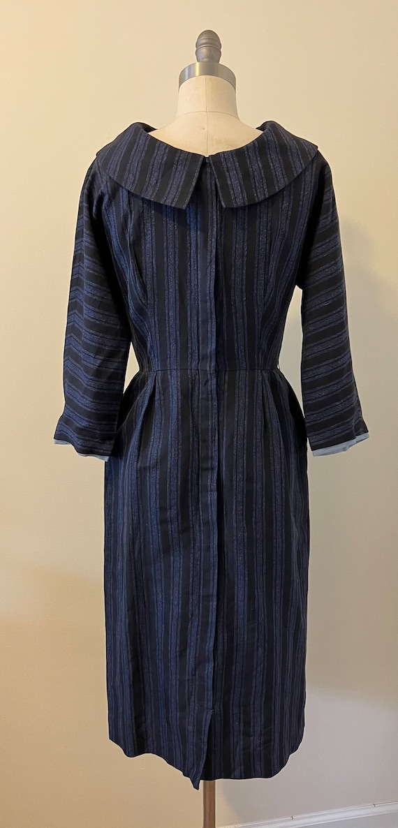 Late 50s/ early 60s blue and black wiggle dress w… - image 3