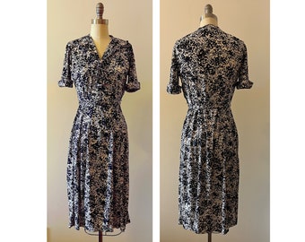 1940s drapey classic dress with sailor style tie and self belt