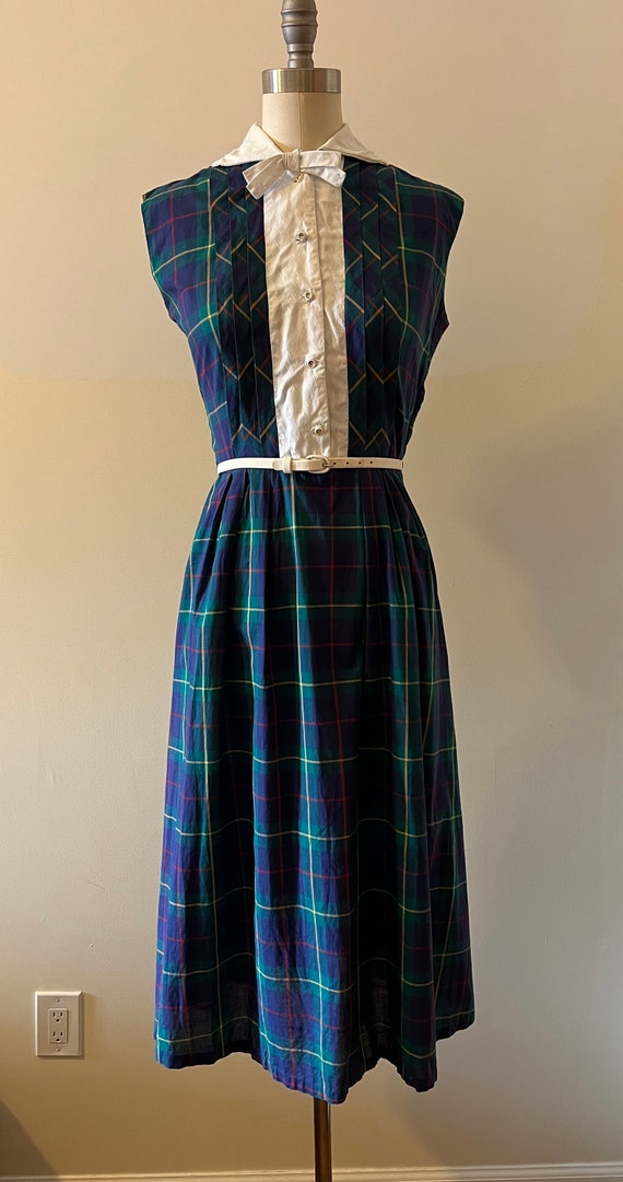 1960s green and blue plaid collared dress - image 2