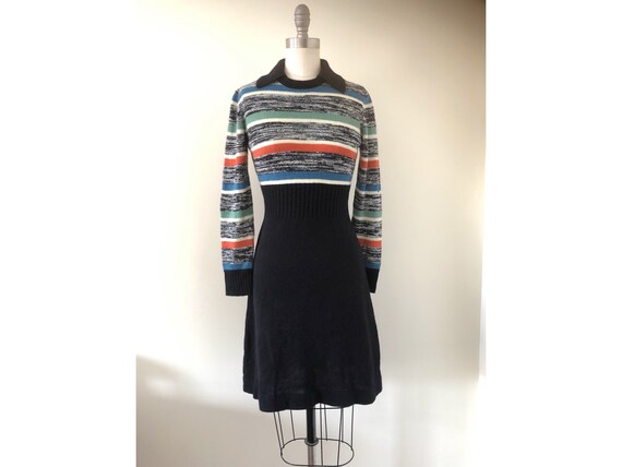 1970s Striped Sweater Dress With Collar 