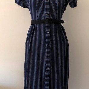 1950s blue and grey striped shirt dress, small image 6