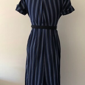 1950s blue and grey striped shirt dress, small image 4