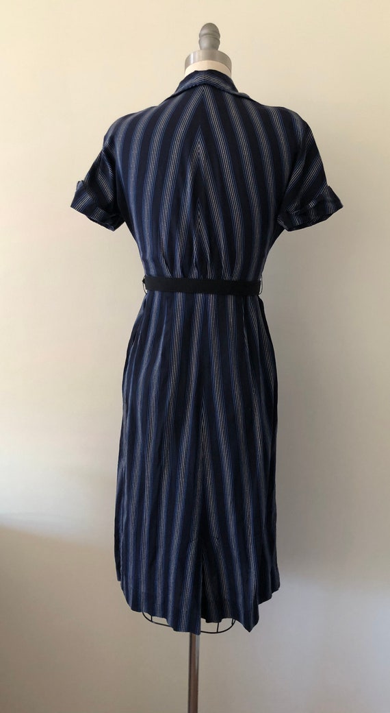 1950s blue and grey striped shirt dress, small - image 4