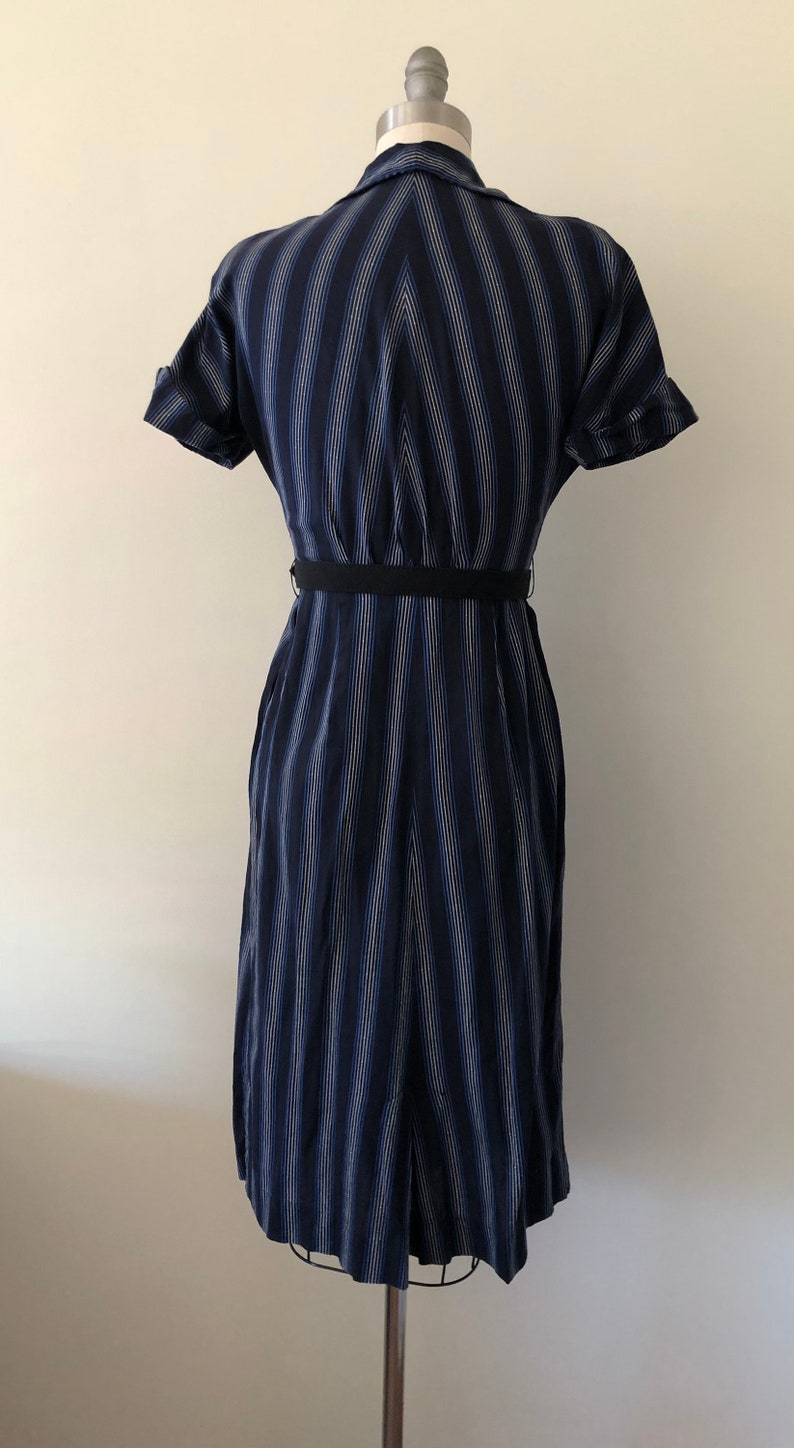 1950s blue and grey striped shirt dress, small image 4