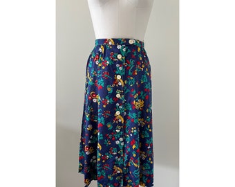 1970s bright floral skirt with front placket, small