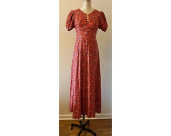 1970s Autumnal floral maxi dress