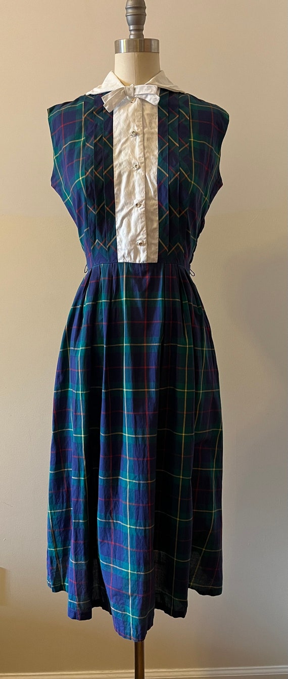 1960s green and blue plaid collared dress - image 7