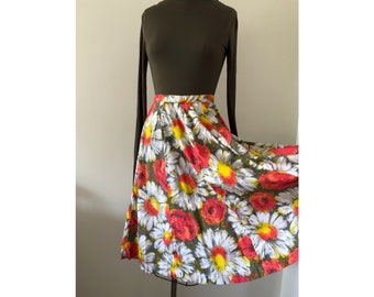 1950s floral full skirt,  xs