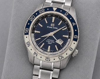 Vintage Grand Seiko GMT automatisch horloge - marineblauwe wijzerplaat - saffierglas en roestvrijstalen armband