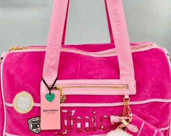 Juicy Couture Hot Pink Velour Travel Duffle with Charm