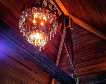 Bourbon Bottle Chandelier, Repurposed Bottle Chandelier