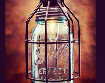 Mason Jar Light, Single Drop Chandelier, blue jar light