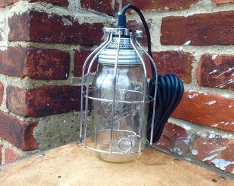 Mason jar, Industrial Light,  SILVER Mason Jar Light, Single Drop Chandelier